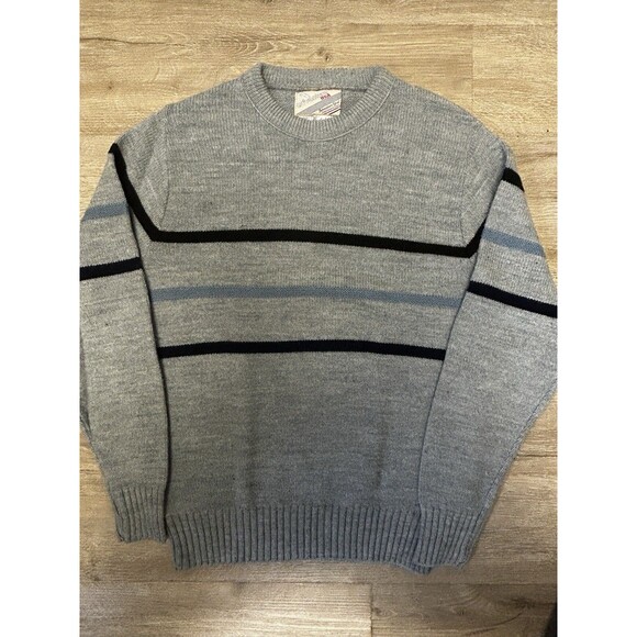 Wintuk Orlon Acrylic Knit Sweater Gray Striped - Men's Small Vintage 80s Ski - Picture 1 of 6